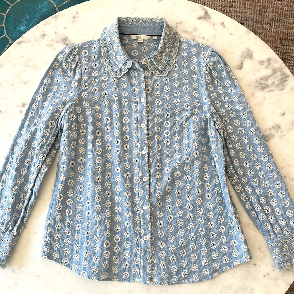 Boden Light Blue Broderie Top - Picture 2 of 4